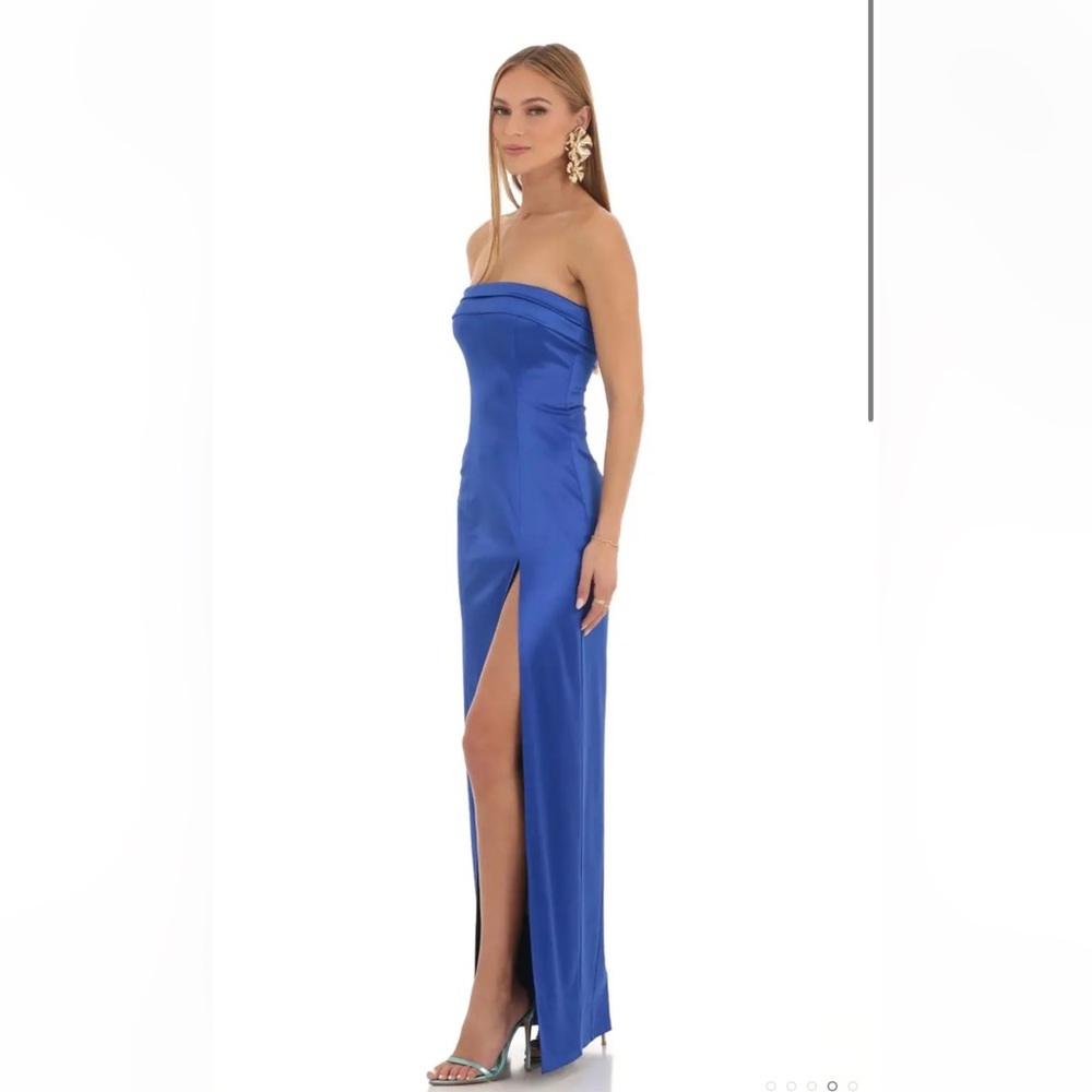 Never Worn! Satin Pleated Strapless Maxi Dress in Royal Blue